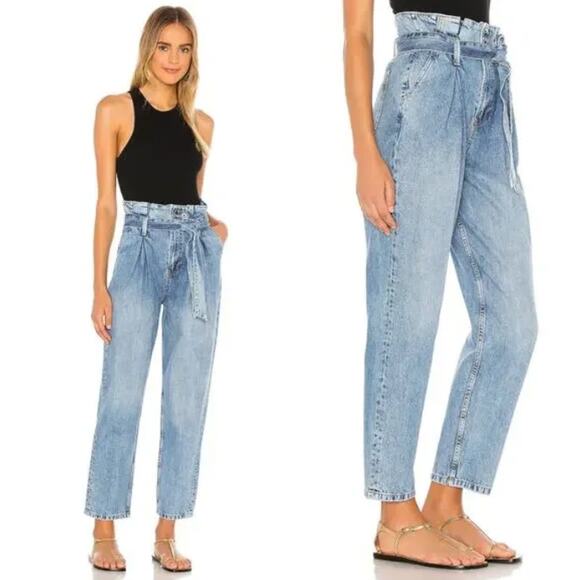 Anine Bing Jeans‎ Everly Paper Bag Waist High Rise Denim Women's Size 29 Blue - Picture 2 of 14